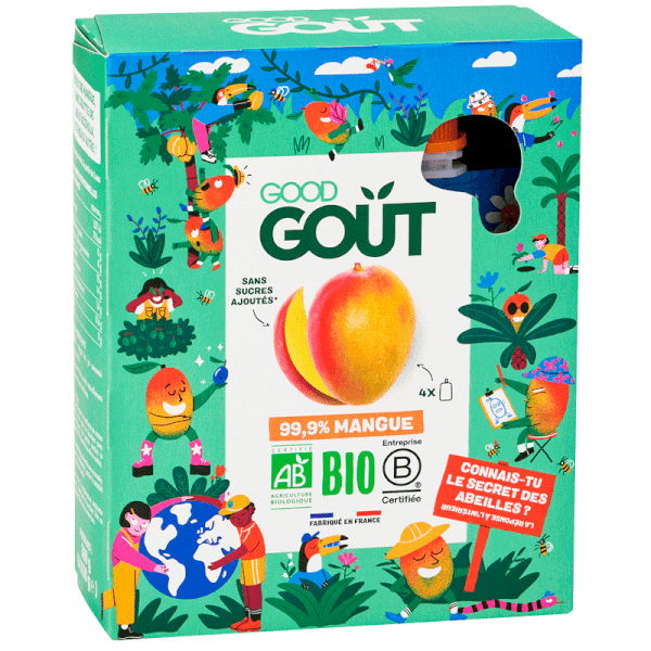 GOOD GOÛT - Gourdes Mangue - Purée De Fruit Format Compote - Dès 3 Ans -  99,9% Mangue - Sans Sucres Ajoutés* - Fabriqué En France - 32x90g